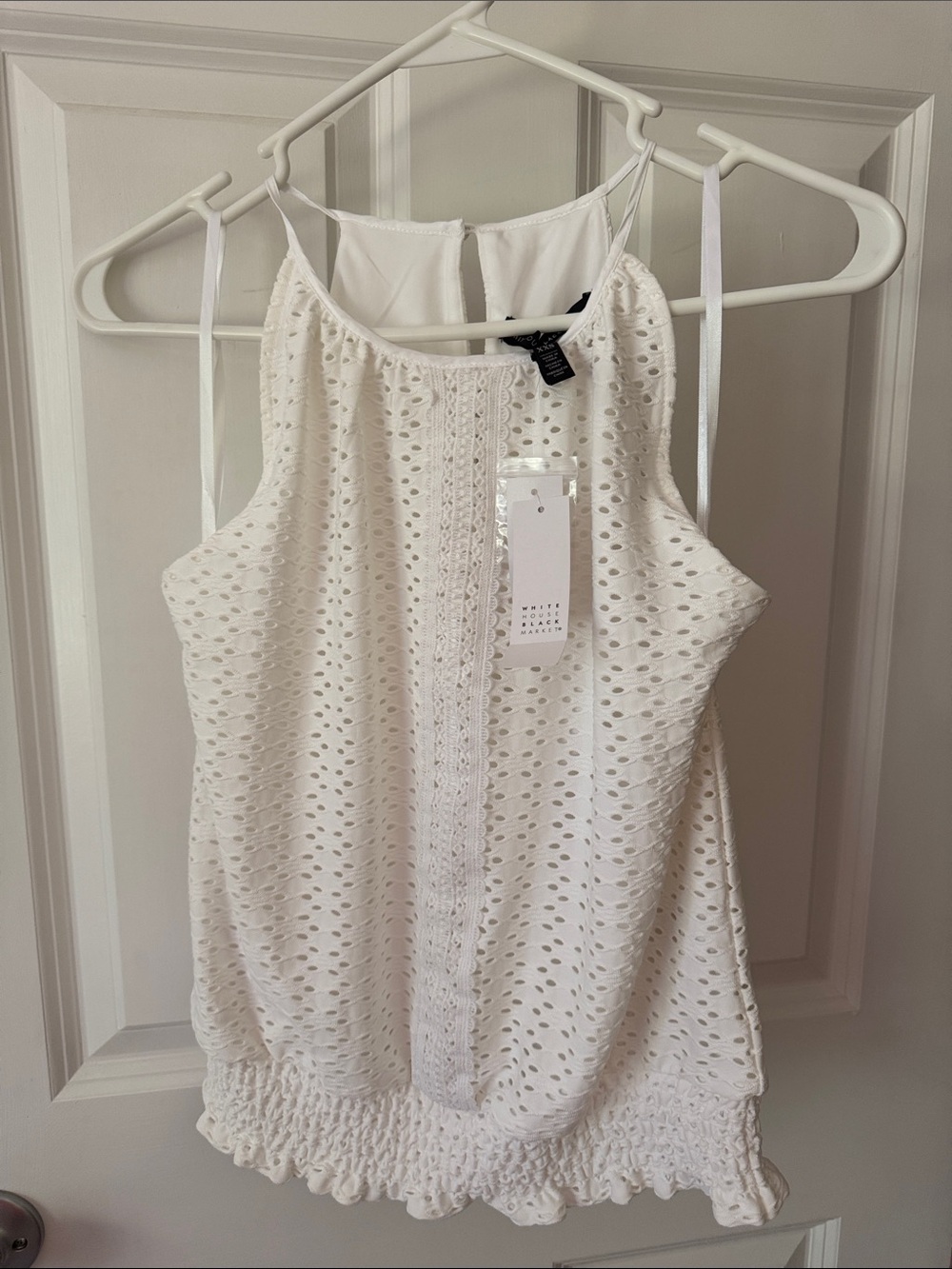 White House Black Market Eyelet Halter Tank Top - White
